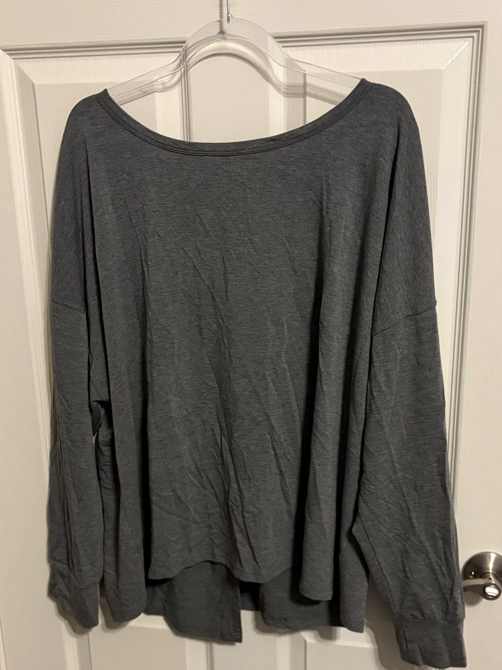 205- Cato Dark Charcoal Gray Relaxed Boatneck Sweatshirt with cutout